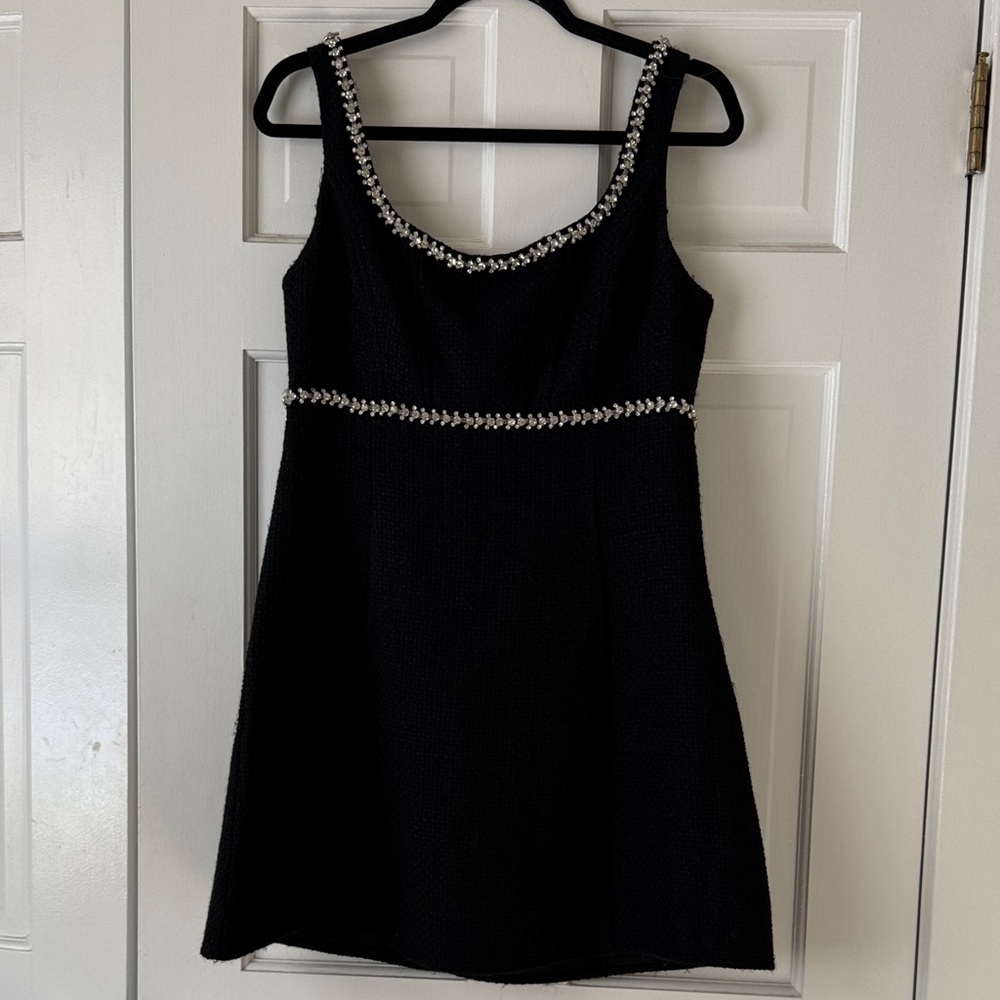 Aqua Black Wool Mini Dress with Pearl Details